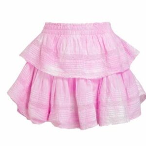 LoveShackFancy Pink Bubble Mini Skirt with Ruffled Tiers